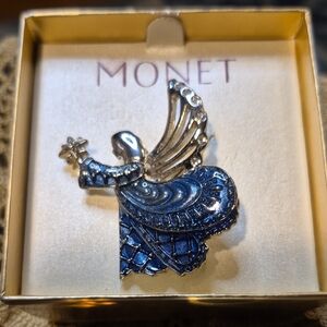 Monet Silver and Blue Angel Pin